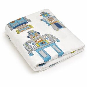 Land of Nod Full/Queen Retro Robots Duvet 0850 cover white blue boy cotton
